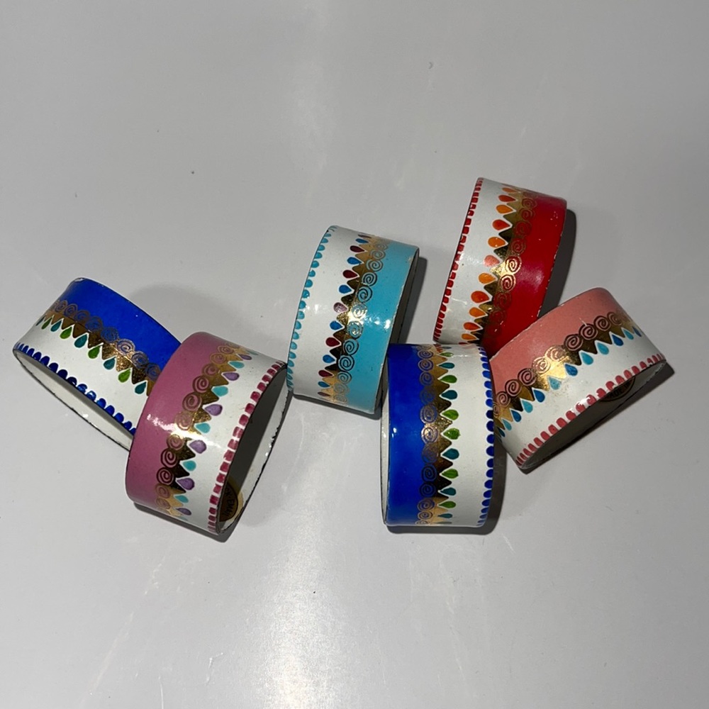 Set of 6 Steinbock Enamel Napkin Rings Made in Austria
